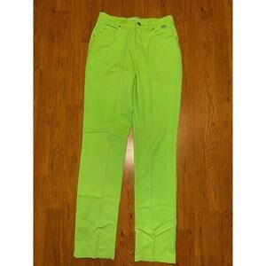 Vintage 90s Escada Pants 38 Straight Leg Lime Green Stretch Designer Logo